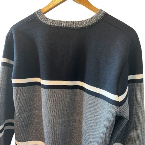 MENS BUFFALO Striped Blue & Grey Pullover Knit Sweat Shirt M - Picture 4 of 9